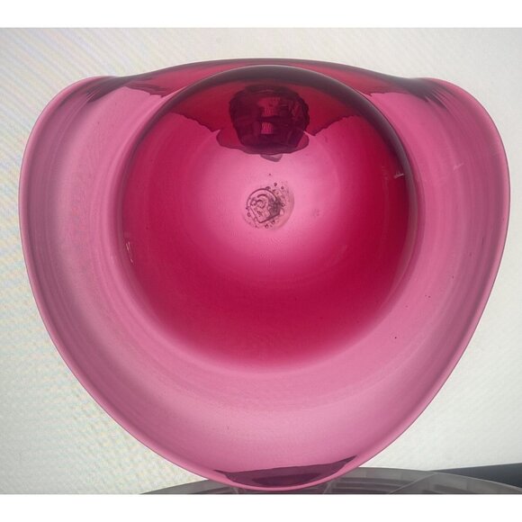 Pilgrim Cranberry Art Blown Glass Bowl Nappy Candy Dish Clear Spiral Handle - Picture 4 of 9